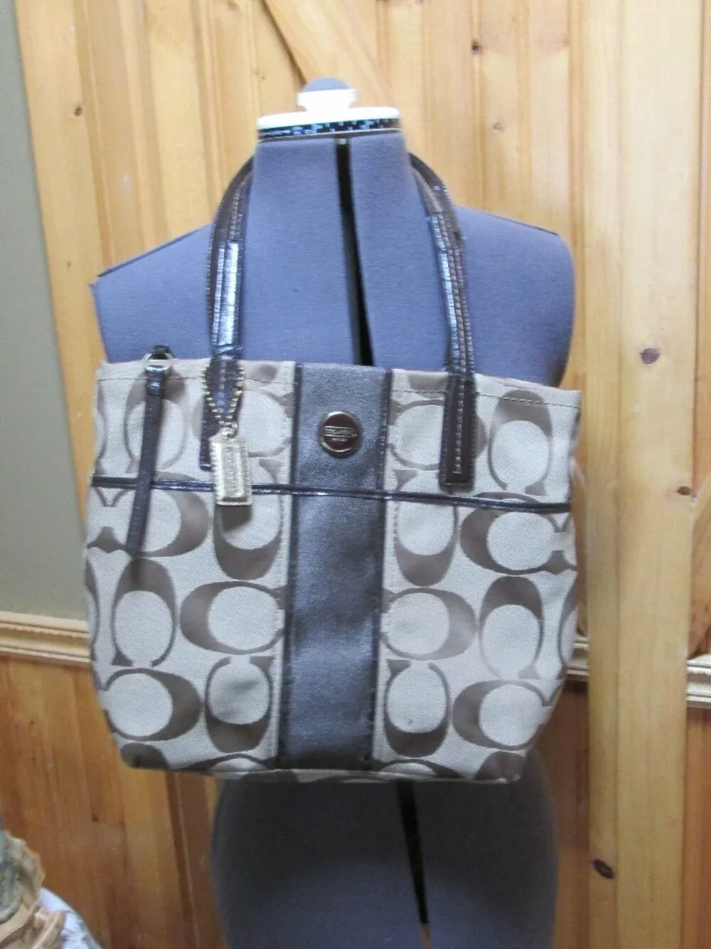 coach double Handle Old school coach bag big C  bag tan brown brass zipper